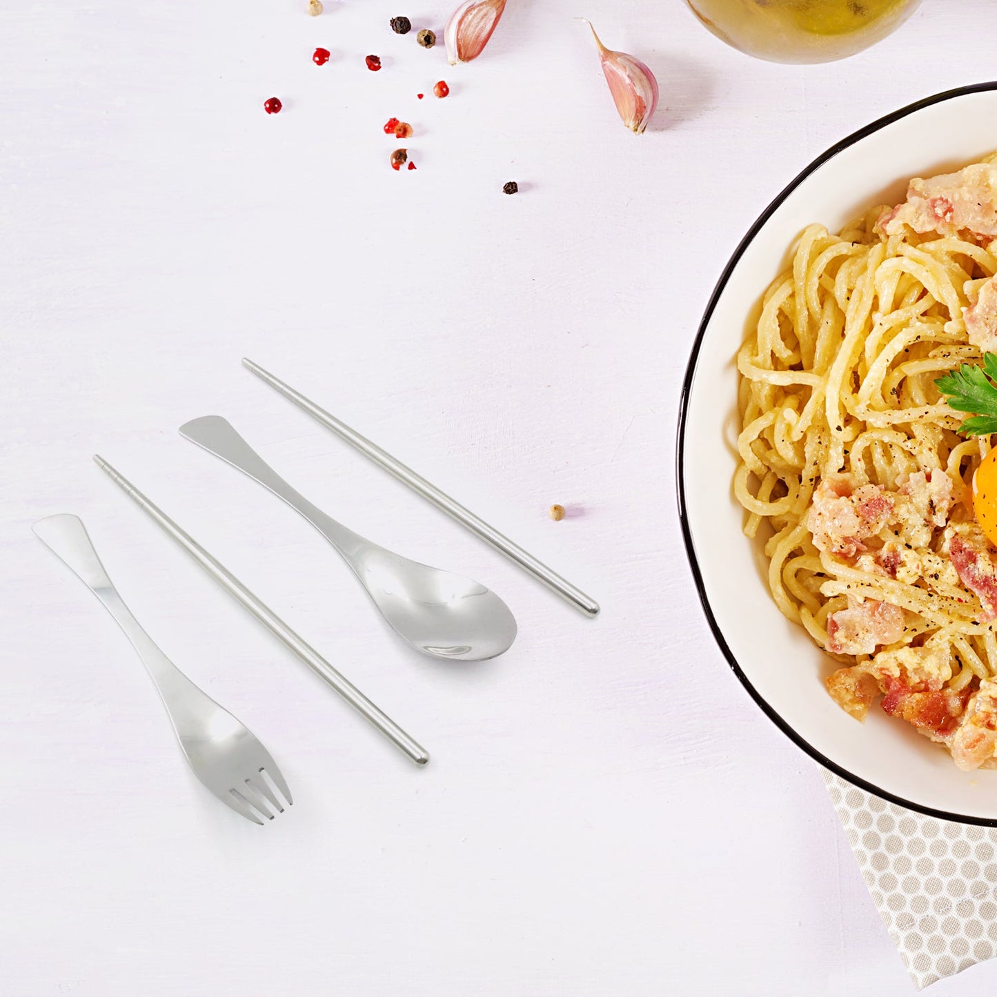 Picnic Dinner Spoon Fork Chopsticks Cutlery Tablewares Set Traveling Spoon Set High Quality Cutlery Set (4 Pc 1 Set )