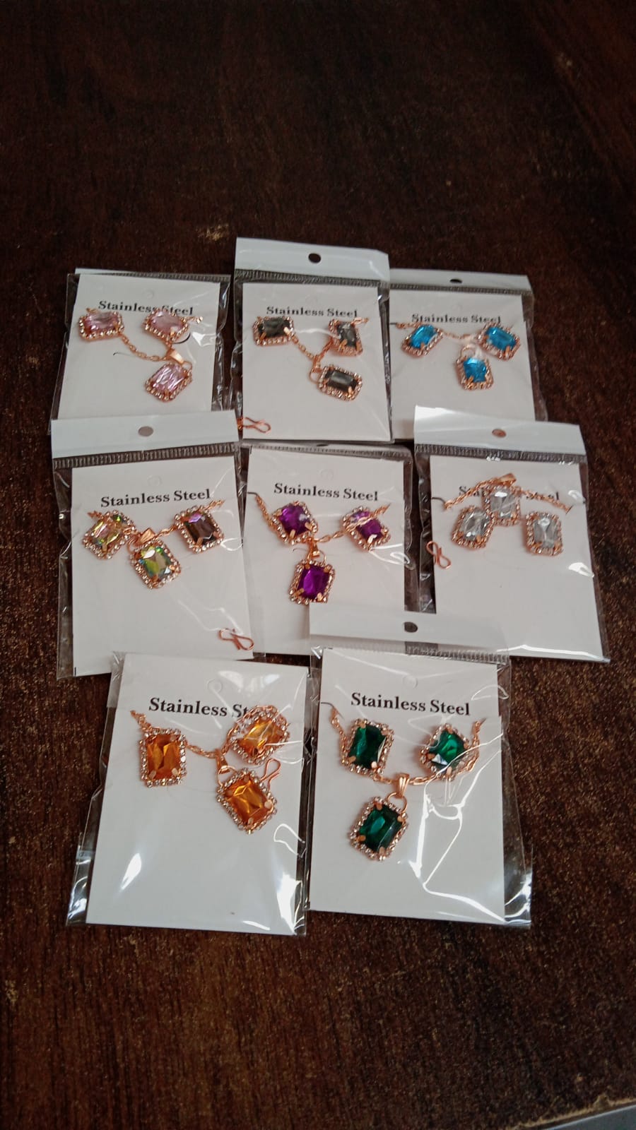 Stone Pendant Necklace Chain Set With Earrings (1 Set Mix Color Design)