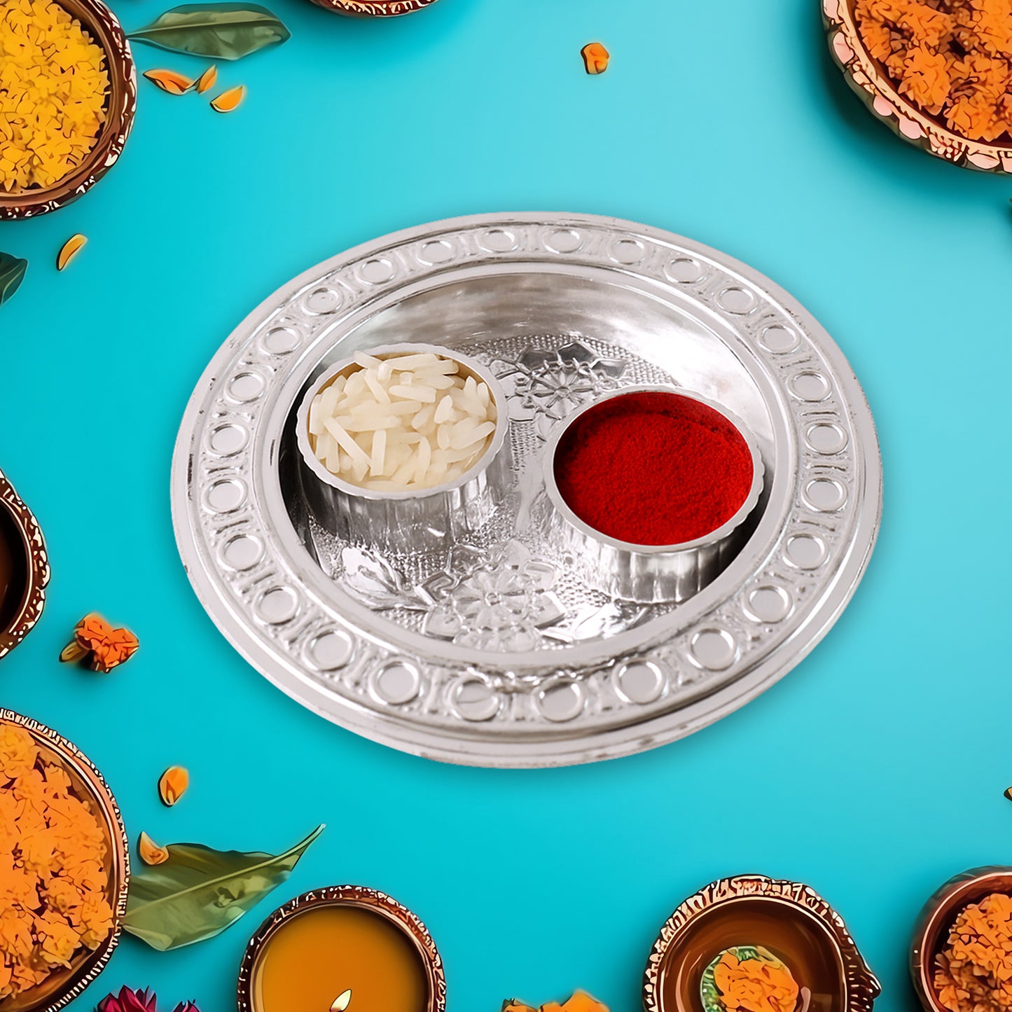 Round Shape Special Puja Thali Kumkum Thali Holder (1 Pc Small)