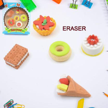 3D Fast Food Erasers Set, Cute Mini Colorful Erasers for Kids Gift & School (5 Pcs)