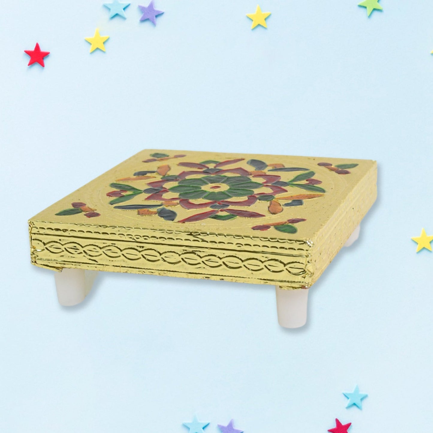 Handicraft Wood Chowki for Pooja , Wooden Bajot (1 Pc / Mix Descign & Color)