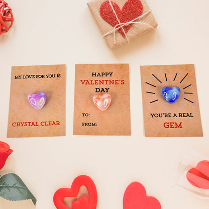 Heart-Shaped Crystal Gem Valentines with Gift Cards (24 Pc)