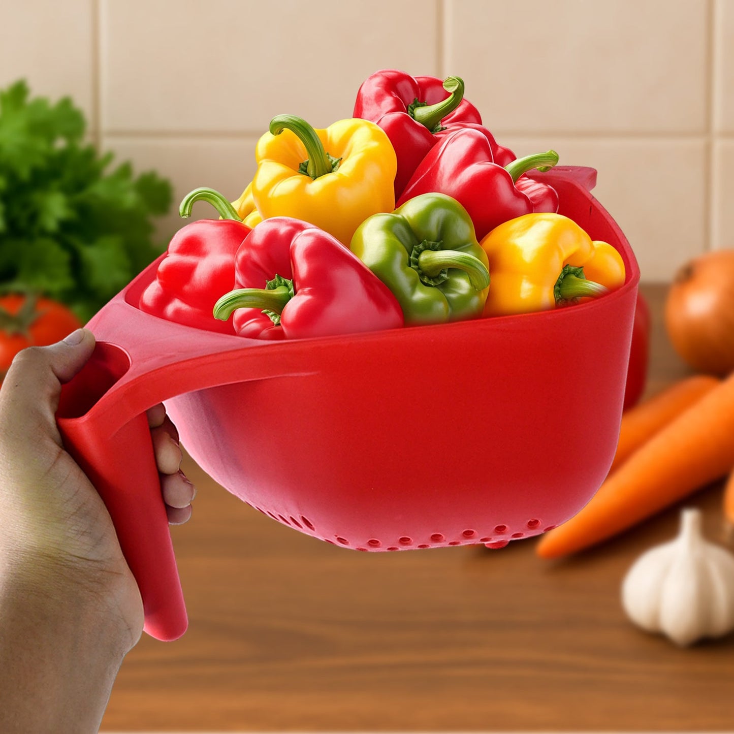 Apex Multi-Functional Plastic Strainer Bowl with Ergonomic Handle (1 Pc)