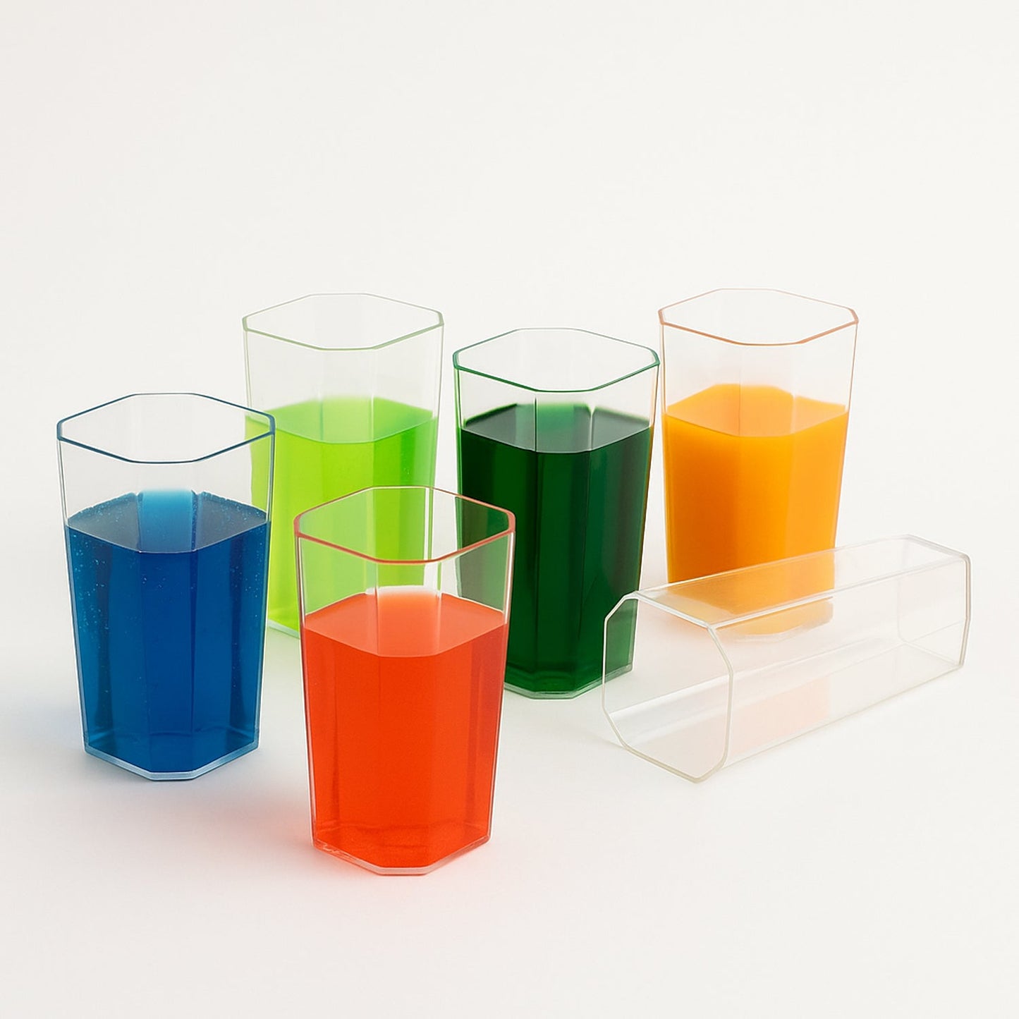 Unbreakable Stylish Transparent Square Design Water / Juice / Beer / Wine Tumbler Plastic Glass Set ( 300 ML, Pack of 6)