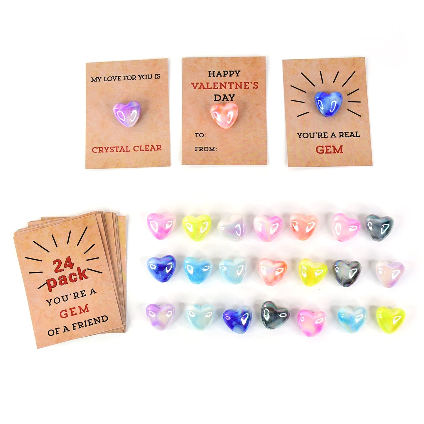 Heart-Shaped Crystal Gem Valentines with Gift Cards (24 Pc)