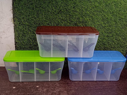 Kitchen Airtight 4-Section Storage Container / Pickle Jar with 4 Spoons (1 Pc / Mix Color)