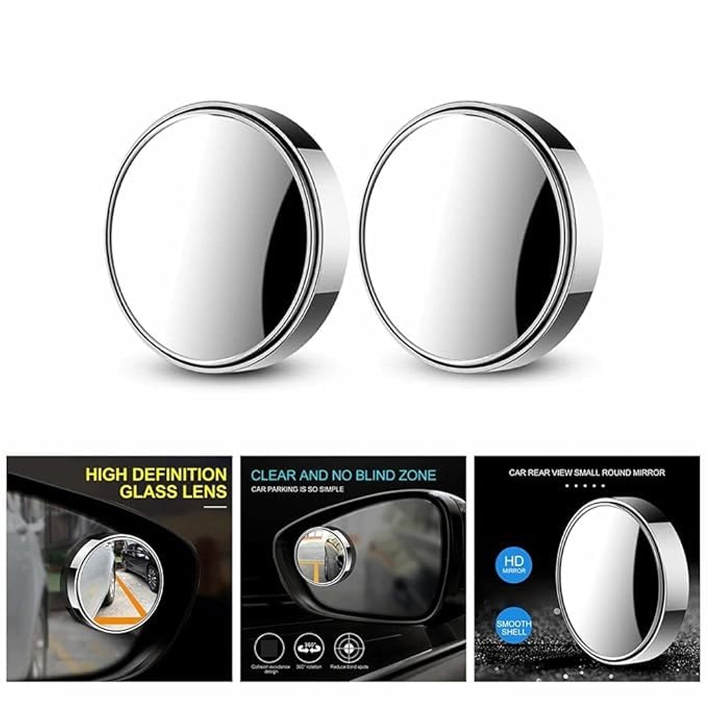 360 Adjustable Blind Spot Mirror For Car Side Rearview (2 Pc)