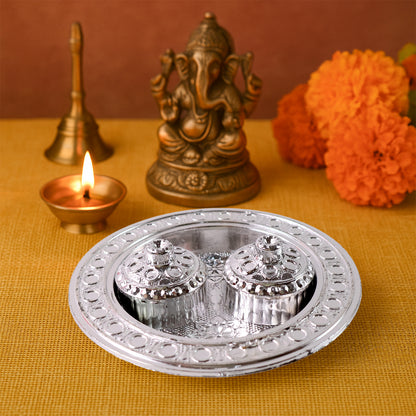 Round Shape Special Puja Thali Kumkum Thali Holder (1 Pc  Small)