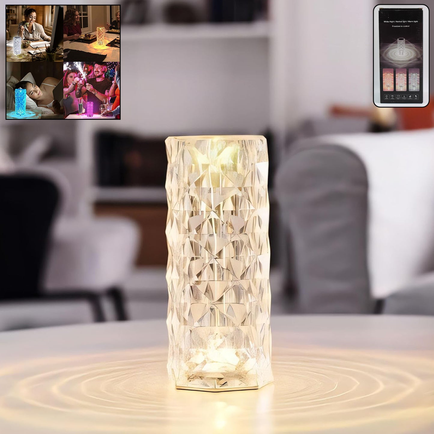 Premium Diamond Cut Crystal Table Lamp (1 Pc  Without Remote  Cable)